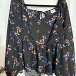 Ava & Viv Women’s Black‎ Floral Blouse Boho 2X Peasant Ribbed Plus Long Sleeve Photo 0