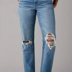 American Eagle AEO Stretch Super High-Waisted Ripped Ankle Straight Jeans Rise Waist Destroyed Photo 0