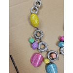 1980s 1990s Chunky Charm Purple Pink Yellow Green Blue Necklace Vintage Silver Photo 1
