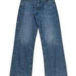 American Eagle High Waisted Frayed Hem Straight Leg Denim Jeans Whiskers Size 10 Blue Photo 1