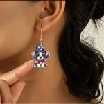 Cute Dog Independence Day Flag Pattern Dangle Earrings Photo 0