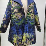 Grace Chuang Long Jacket Womens L Blue Satin Monet Print Swing Style Open Front Size L Photo 6