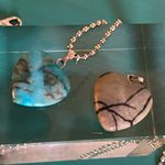 2 Picasso Jasper, Amazonite Heart Shaped Stone Pendants with a Silver Tone Chain Blue Photo 5