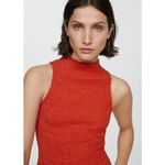 MNG Red Sleeveless Smocked High Mock Turtle Neck Tee T Shirt Blouse Top Size XL Photo 1