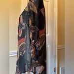 Daniel Rainn Split Neck Long Sleeve Sheer Tunic Blouse Black Scarf Print Size M Photo 3