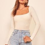 Reformation ๐๐ Gaia Bodysuit ~ Square Neck Ribbed Long Sleeve White XL NWT Photo 2
