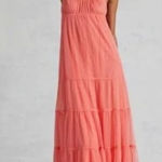Maeve Anthropologie XL Coral‎ Tulle Tiered Midi Dress Sleeveless Orange Photo 0