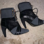 Free People RARE  x Jeffrey Campbell Bray Heeled Boot Black Gray Victorian fall Photo 3