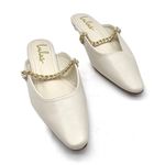 Lulus  Lavareta White Chain Pointed-Toe Loafer Slides Cream Off-White Size 7.5 Photo 1
