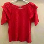 Lilla P Loose Knit Slub Elbow Sleeve Ruffle Crewneck size Small Preppy Luxury Red Photo 2