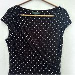 Ralph Lauren Women’s Faux Wrap Dress Polka Dot Cap Sleeve Black V-neck Size 10 Photo 1