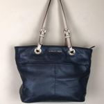 Michael Kors MICHAEL Pebbled Leather Black Beige Straps Shoulder Tote Purse Photo 0