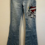 Ed Hardy  Light Blue Flare Jeans with Skull Art Photo 0