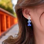 Blue/white Gradient Alloy Flower Design with imitation rhinestone Decor Earrings Blue Photo 7