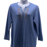 Woman Within Waffle Knit Henley Top Blue 2X Photo 0