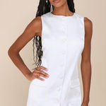 Lulus NWT  Sophisticated Icon White Satin Button-Up Mini Dress With Pockets Sz S Photo 0