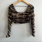 ZARA CORSETRY TULLE CROP TOP Black Tan Long Sleeve Mesh Cropped Top Small NWT Photo 6