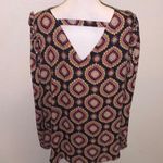 Loft Medallion Ruffle Shoulder Bar Back Blouse Top Woman’s Large Photo 5