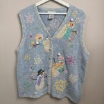Erika White Stag Snowman Christmas Holidays Grandma Sweater Vest Blue Size Large Photo 12