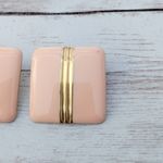 Vintage Stud Earrings Dusky Retro Peachy Pink Square with Gold Tone 1" Photo 2