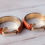 Vintage Clip On Earrings Retro Darker Shade of Orange & Gold Tone Hoops 1" Photo 3