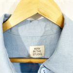 Man in the Studio 100% Linen Lagenlook Button Down Shirt Dress in Blue Size M Photo 6