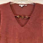 Chico's Chico’s Rust V-Neck Long Sleeve Tunic Top with Chain link Detail Women’s Large Photo 2