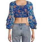 MISA Los Angeles NWOT $275 Blue Floral V-Neck Smocked Crop Blouse Top Size M Photo 1