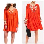 Free People Orange Red Embroidered Boho Floral Spell On You Mini Dress XS Photo 9