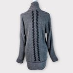 Pink Rose Back Ribbon Detail Chunky Cocoon long Cardigan Sweater (Grey) - Small Photo 4
