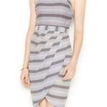 Bar III Faux wrap black white dress, striped sleeveless medium halter neck by Photo 0