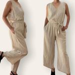 Drew ✨ Tan Striped Belted Linen Blend Sz Medium Jumpsuit✨ Photo 1