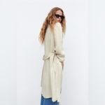ZARA New Ivory Belted Linen Blend Lapel Collar Christmas Holiday Trench Sz M Photo 4