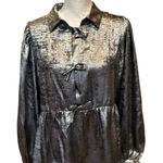 JODIFL  Women's Silver Metallic Shimmer Bow Babydoll Top Size‎ Small Photo 0