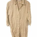 Chico's Size XL Tan Linen Split Sides Button Front Quarter Sleeve Lagenlonlook Photo 0
