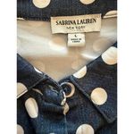 NEW Sabrina Lauren Women's Blouse Large Button Down Denim Blue White Polka Dots Photo 2