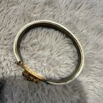 24K Gold Plated Bangle Bracelet White‎ Ivory Leather Italy Vintage Photo 2