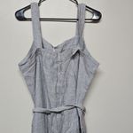 Everlane  Women's Linen Jumpsuit Sz 14 Gray White Stripe Tie Waist Sleeveless NWT Photo 7