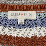 Ultra Flirt  Brown White Blue Striped Crochet Cropped Tie Front Sleeveless Top XL Photo 4