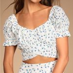 Lulus LULU’S In The Artists Garden White Puff Sleeve Tie Back Top Photo 0