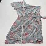 Lulus NWT  Way to Wow Dusty Blue‎ Floral One Shoulder Faux-Wrap Dress LARGE Photo 9