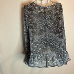 Lulus  Sheer Grey with White Embroidered Flowers Blouse with Keyhole Back Photo 3