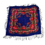 Large Boho Floral Shawl Cloak Wrap Scarf Blue Red Pink Fringe Sz 38X38” Bright Photo 2