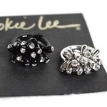 Cookie Lee NWT  Crystal Cluster Cocktail Statement Black Silver Tone 2 Rings Sz 8 Photo 0