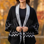 Madison 88 Knit Shawl, Wrap Women’s One Size Black & Gray Poncho Cardigan Photo 0