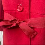 Forever 21  Size Large Short Peacoat Cherry Red Belted Chunky Button Floral Liner Photo 5