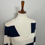 Madewell Wallace Dress Sweater Striped Button Back Plunge V Neck Navy Blue Cream Photo 4