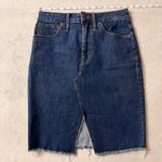 Madewell Women's Raw Hem Front Slit Denim Skirt Blue Stretch Midi Size 27 Photo 7