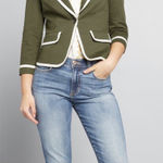 Modcloth NWOT Olive Green Blazer with White Piping Button and Pockets Photo 0