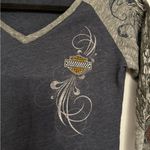 Harley Davidson Harley-Davidson Rhinestone Logo Raglan Top Small Gray Blue Biker Tee Photo 5